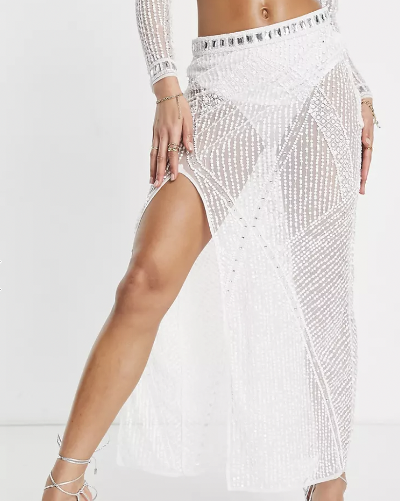 Starlet Exclusive embellished thigh slit midaxi skirt