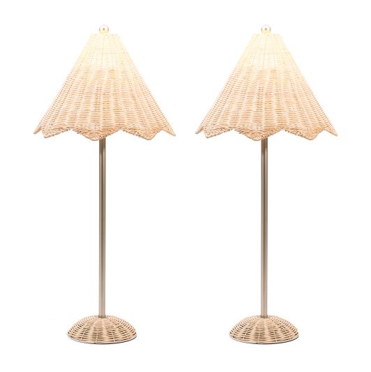 Scalloped Rattan Table Lamps — Set Of 2 