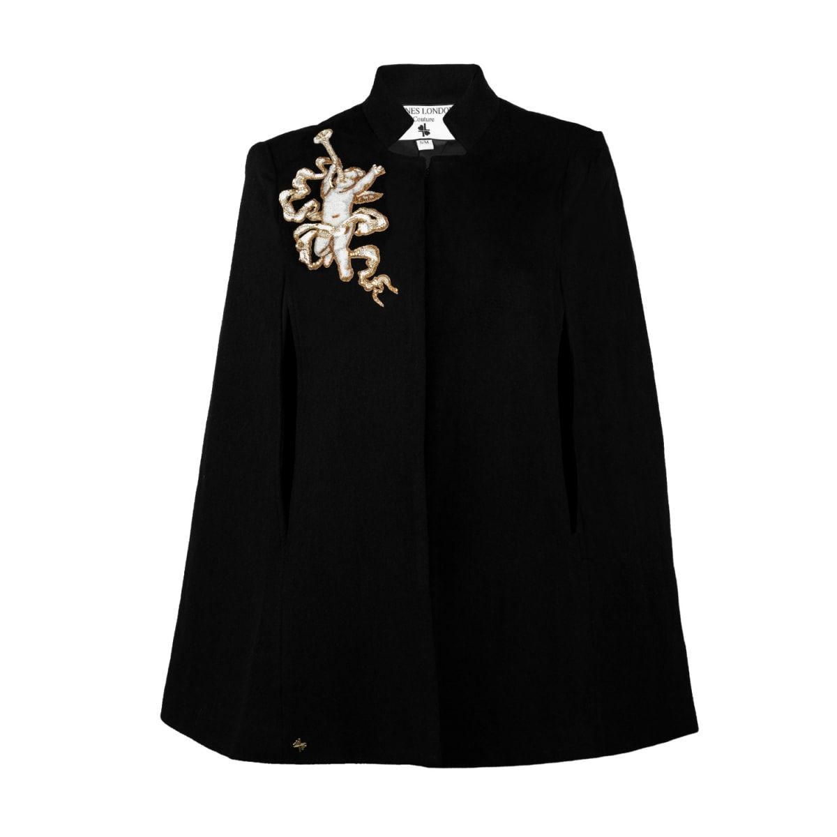 Couture Wool Blend Cape With Embellished Cherub