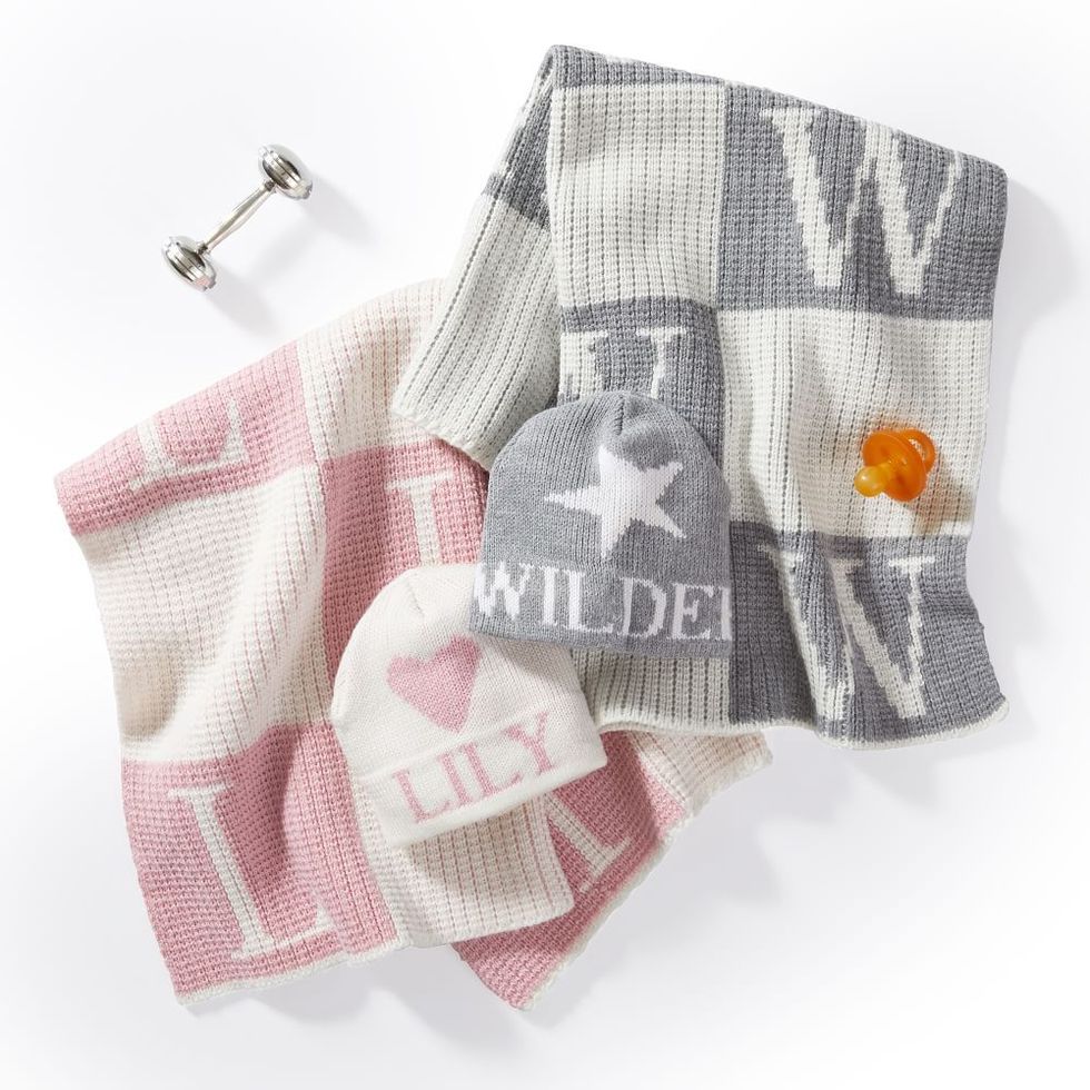 Initialed Stroller Blanket and Knitted Hat