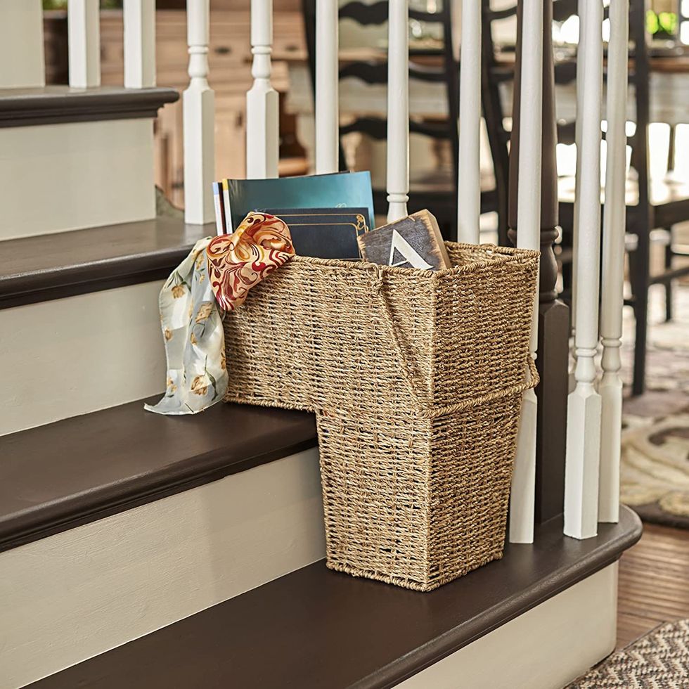 Wicker Stair Step Basket with Handle 