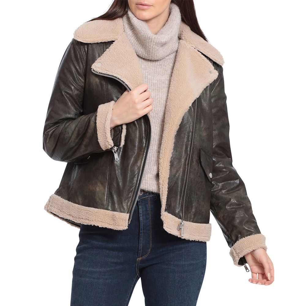 Relaxed Faux Shearling Moto Jacket