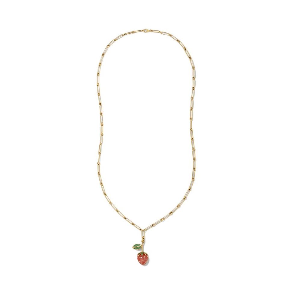 Grover + Strawberry 14-karat Gold, Rhodochrosite and Emerald necklace