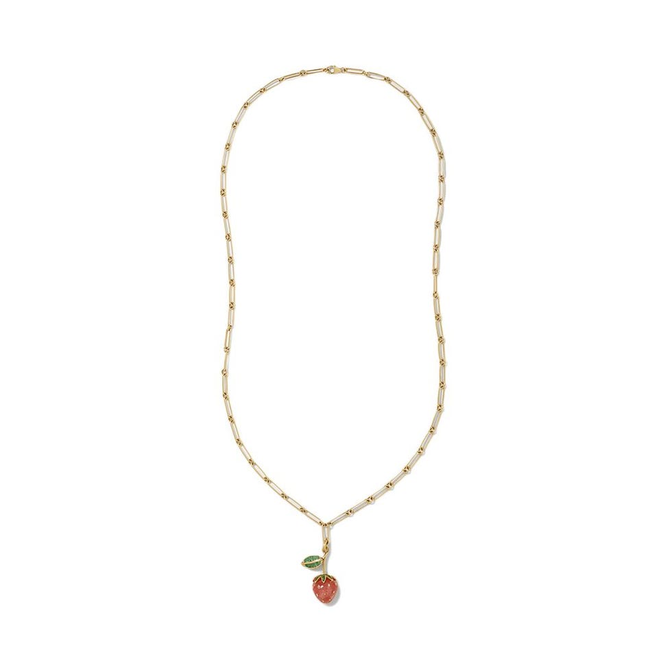 Grover + Strawberry 14-karat Gold, Rhodochrosite and Emerald necklace