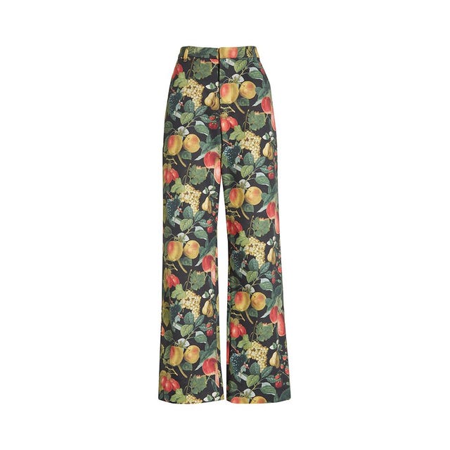 Fruit Tree Print Straight Leg Trousers