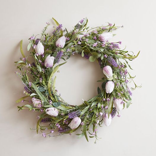 50cm Tulip & Lavender Flower Spring Wreath