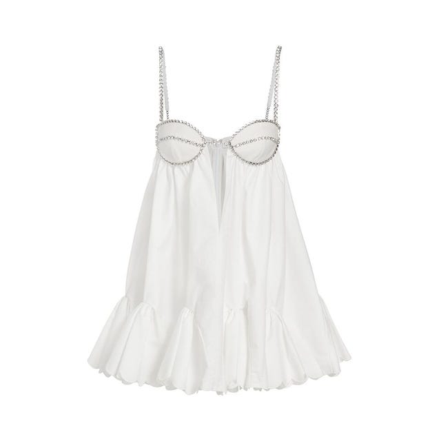Poplin Scalloped-Hem Minidress