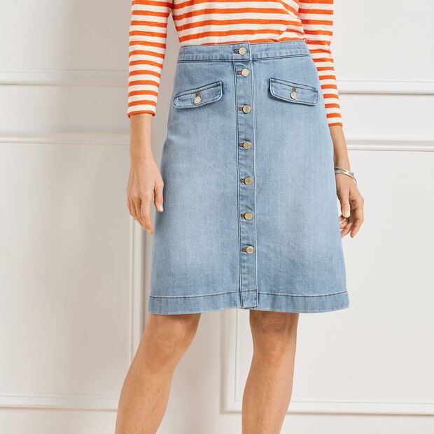 A Denim A-Line Skirt with a Worn-In Feel