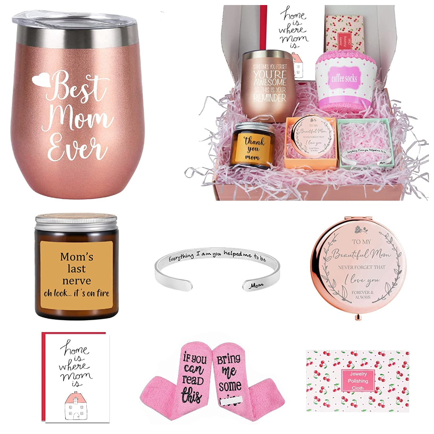 Mothers Day, Happy Birthday Gift Basket for Mom, Women, Wife, Mother in  Law, New Mom. Christmas Gift, Coffee Mug Set, Necklace, Socks, Candle