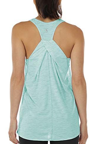 icyzone Workout Tank Tops for Women - Sport Yoga Tops Loose Fit, Racerback Muscle Vest Shirt (M, Ice Green)