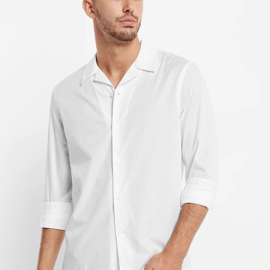Solid Camp Collar Stretch Cotton Shirt