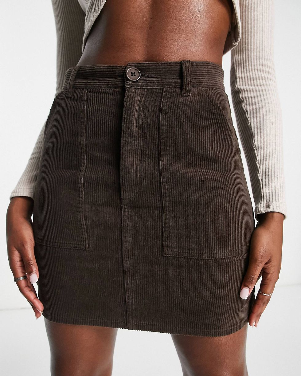 Cord Patch Pocket Mini Skirt in Chocolate