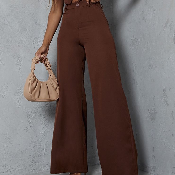 Chocolate Brown Woven Double Belt Loop Suit Pants