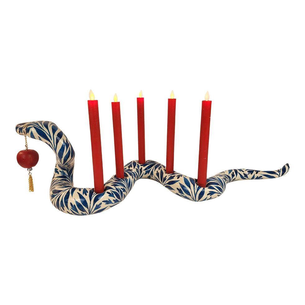  Blue and White Garden Snake Candelabra With Apple