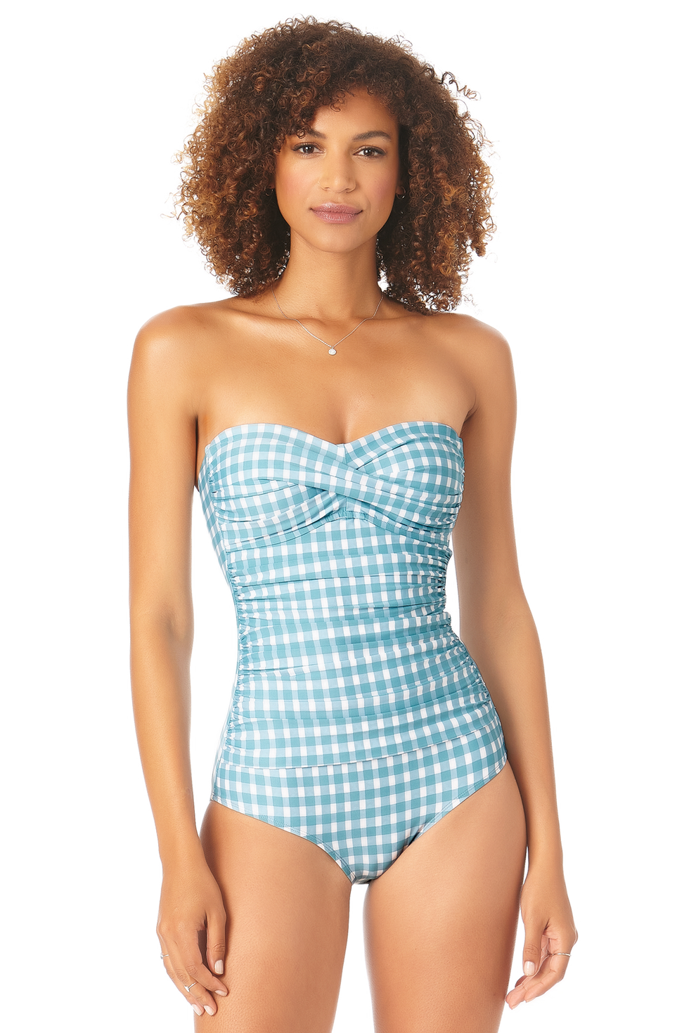 Twist Front Shirred One Piece Swimsuit