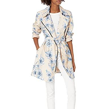 Double-Breasted Belted Floral Print Trench Coat