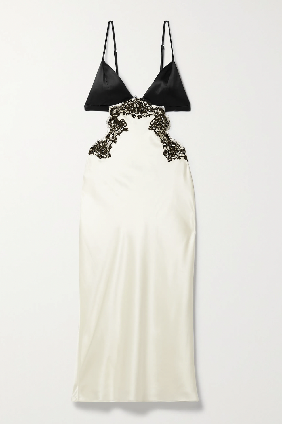 Cutout Lace-Trimmed Satin Midi Dress