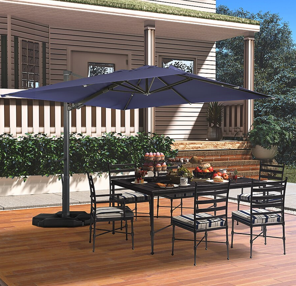 Solar-Powered Cantilever Umbrella with Base 