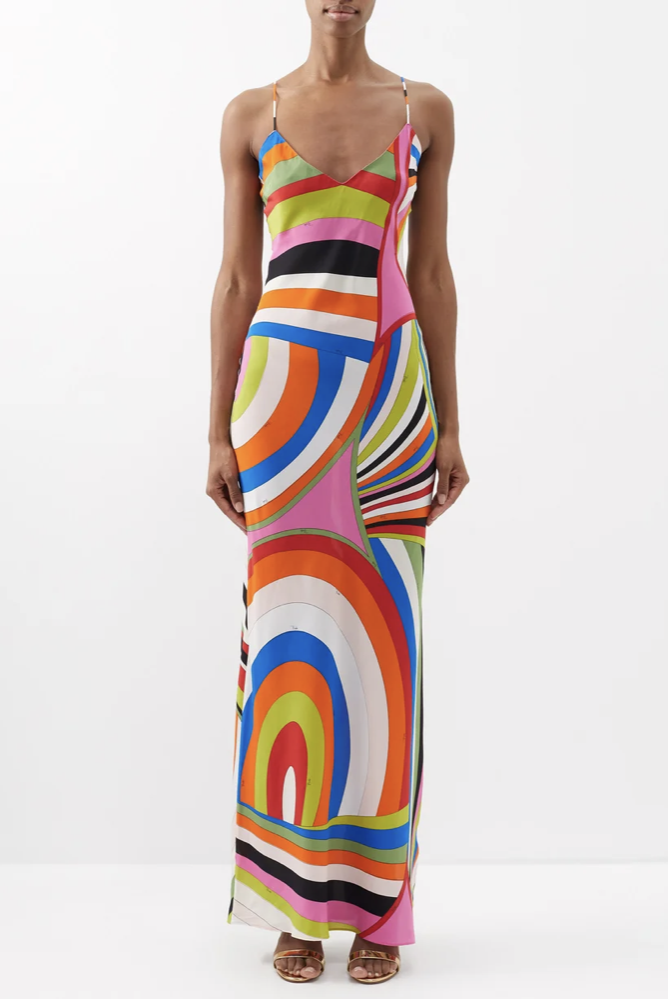 Iride-print silk maxi dress