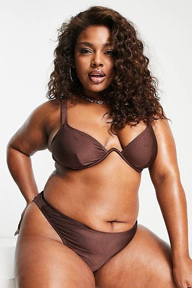 Exclusive underwire bikini top high shine brown