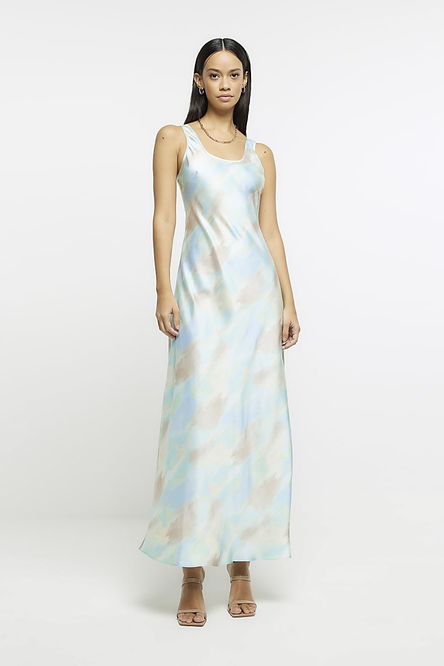 Blue Watercolour Slip Maxi Dress