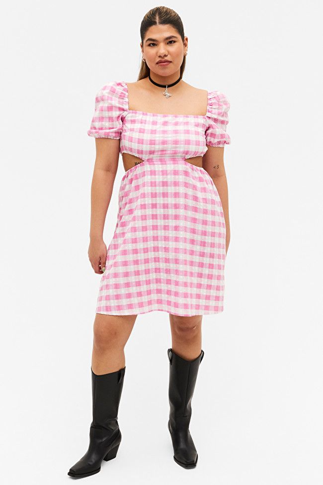 Pink Gingham Seersucker Babydoll Dress