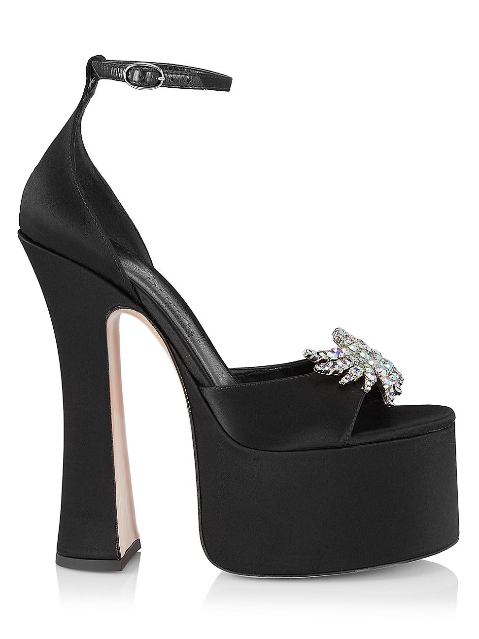 Women's New Heights Rosalia Satin & Rhinestone Platform Sandals - Black Iridescent - Size 12 - Black Iridescent - Size 12