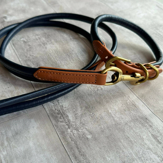 Rolled Leather Dog Lead Navy