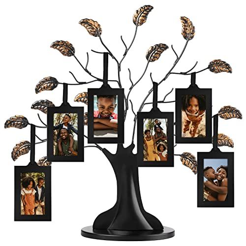 12" Metal Family Tree with 6 Hanging Mini Picture Frames