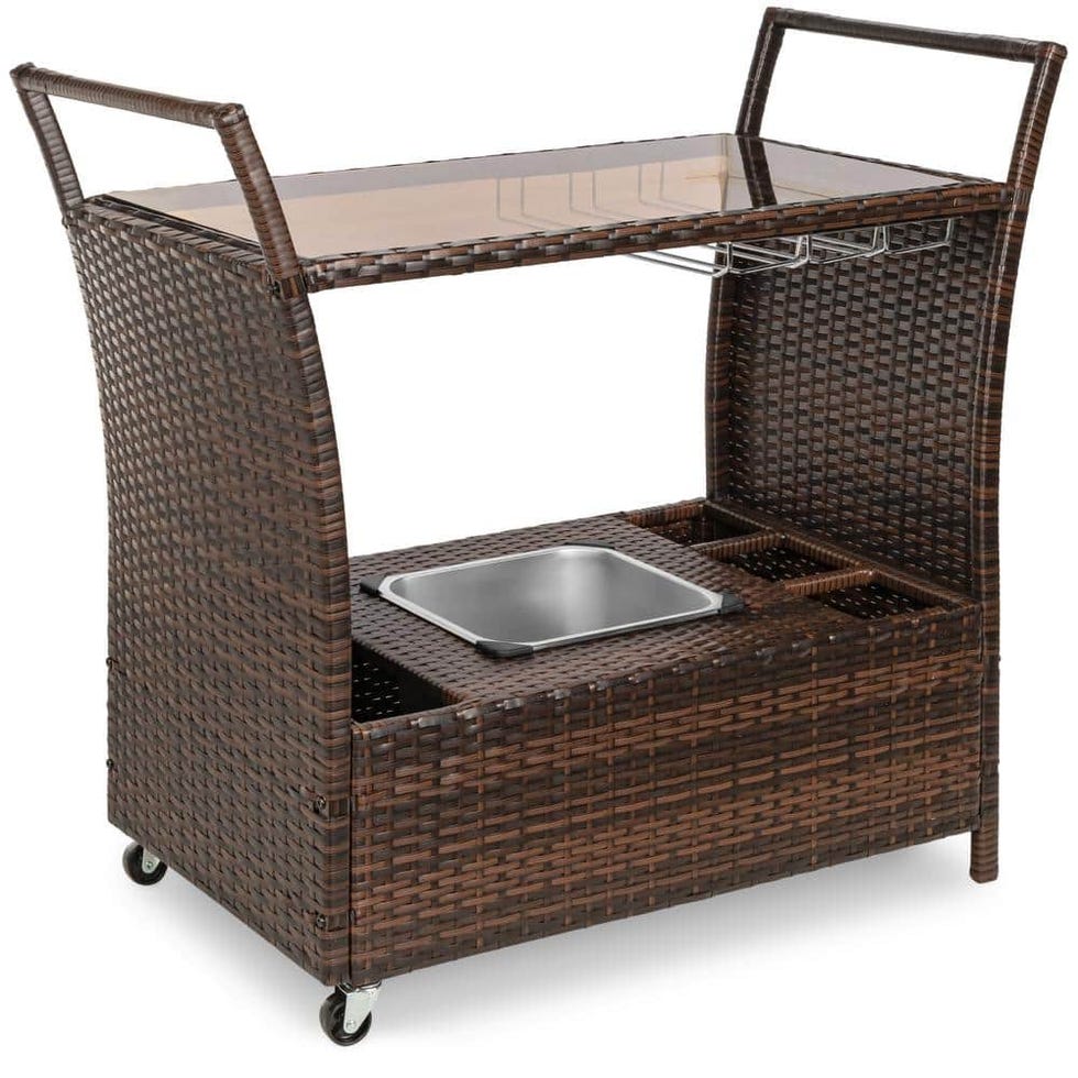 Wicker Rolling Bar Cart