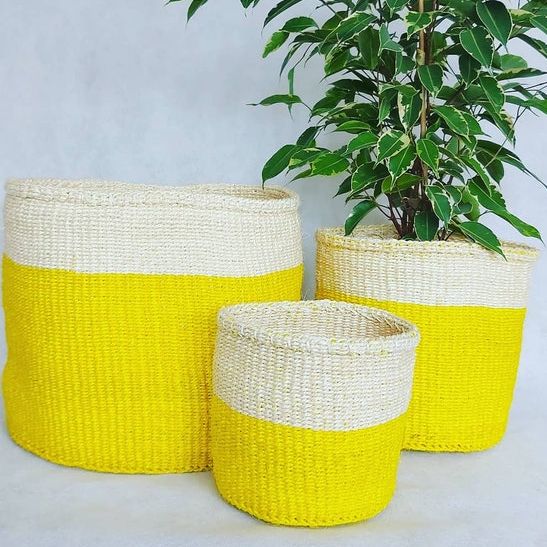 Yellow & white Dual Tone Handcrafted Sisal baskets