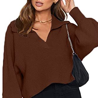 V-Neck Puff Long Sleeve Sweater 