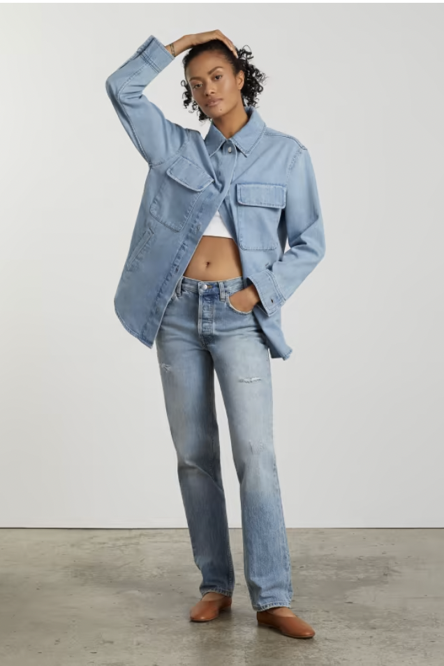 Zara Womens Cut Off Denim Trucker Jacket Lon Sleeve Stretch Gray
