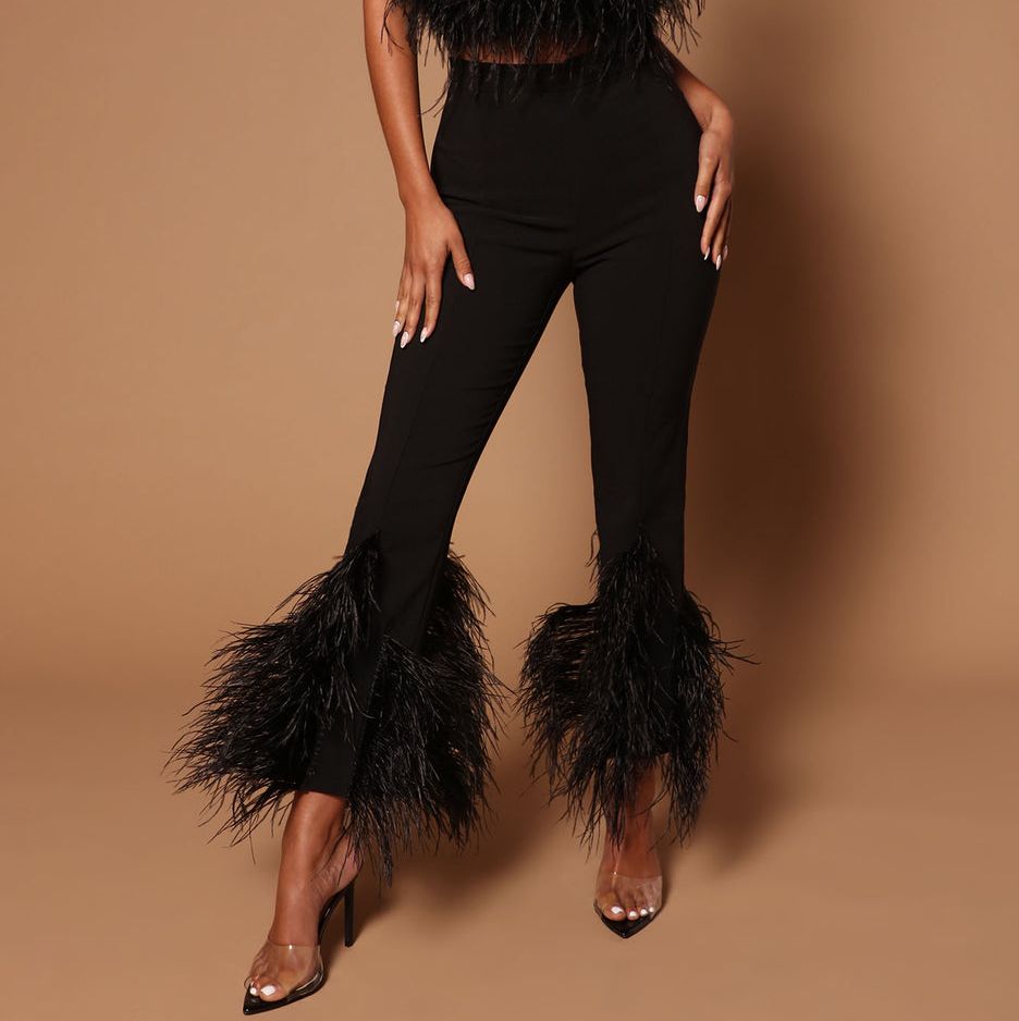 Steph Feather High Waisted Wide Leg Pant - Black
