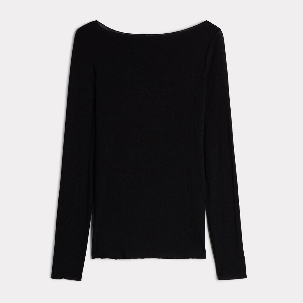 Black Boat Neck Modal Cashmere Ultralight Top