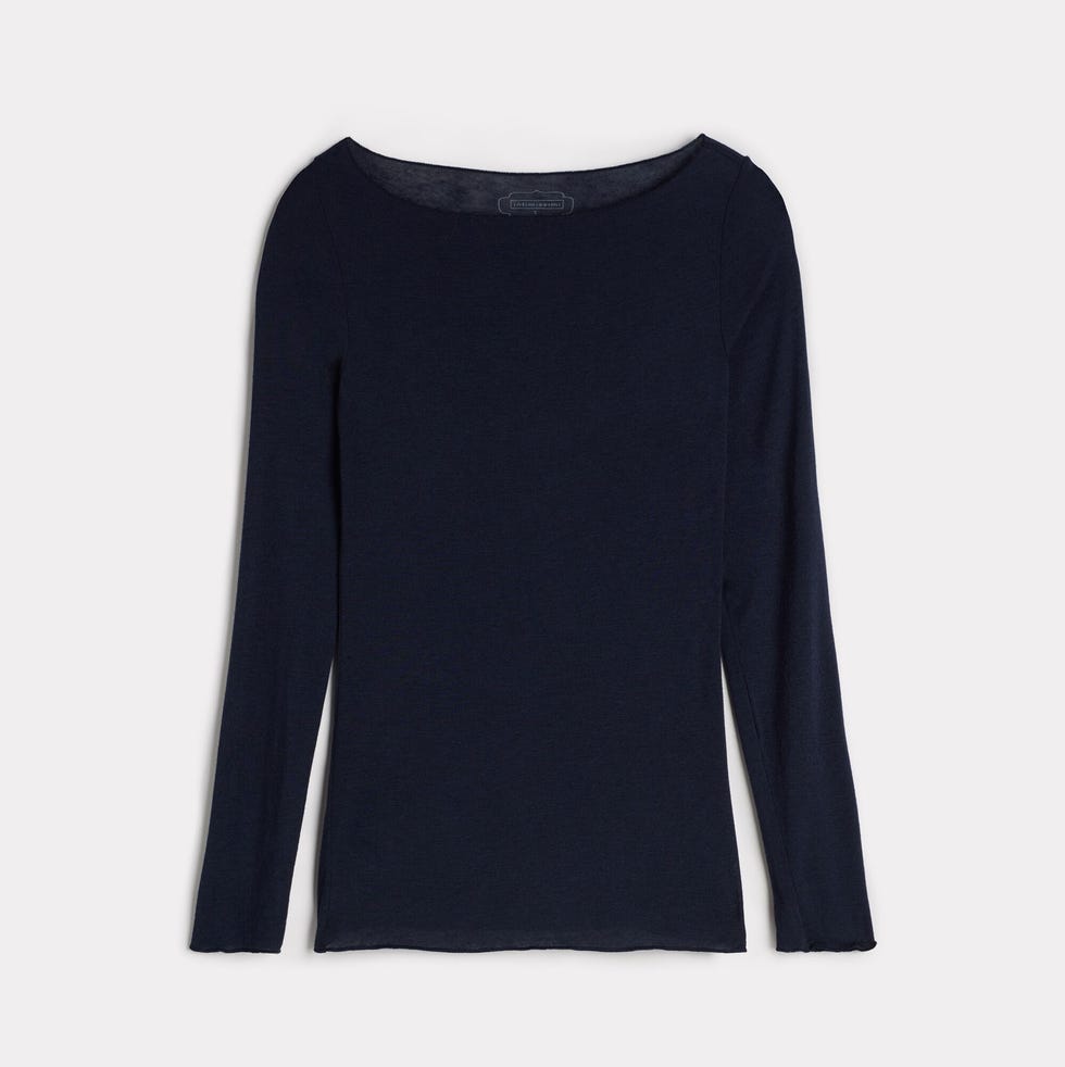 Navy Boat Neck Modal Cashmere Ultralight Top