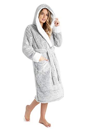 Grey Fluffy Hooded Dressing Gown  In The Style