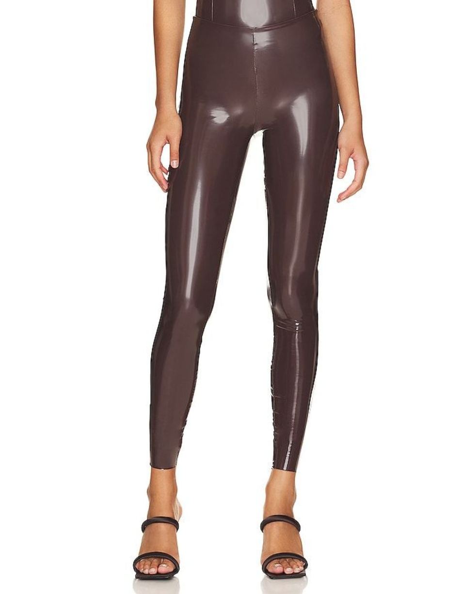 Ex M&S Brown Faux Leather Skinny-Fit Leggings pleather PU 