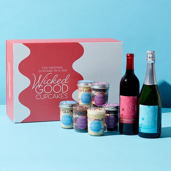 Birthday Cupcake 6-Pack & Wine Gift Set