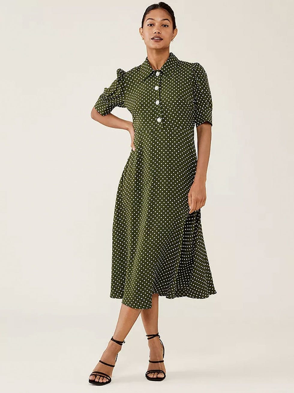 Finery Jaela Polka Dot Midi Dress, Green