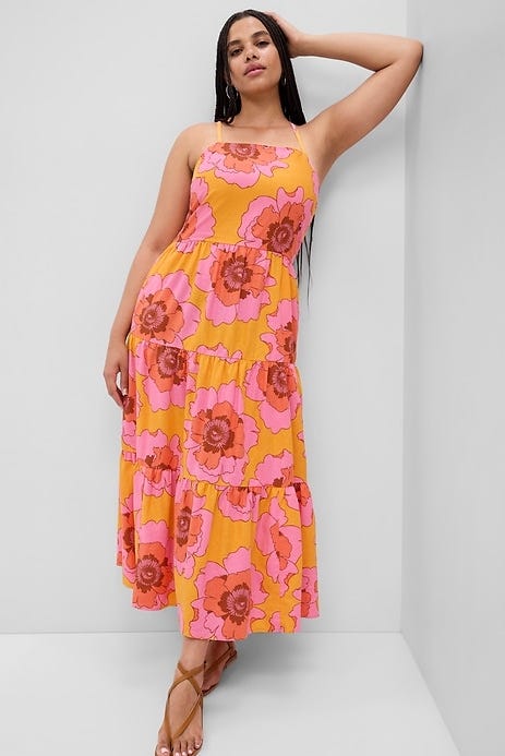 Linen-Blend Tie-Back Tiered Maxi Dress Linen-Blend Tie-Back Tiered Maxi Dress