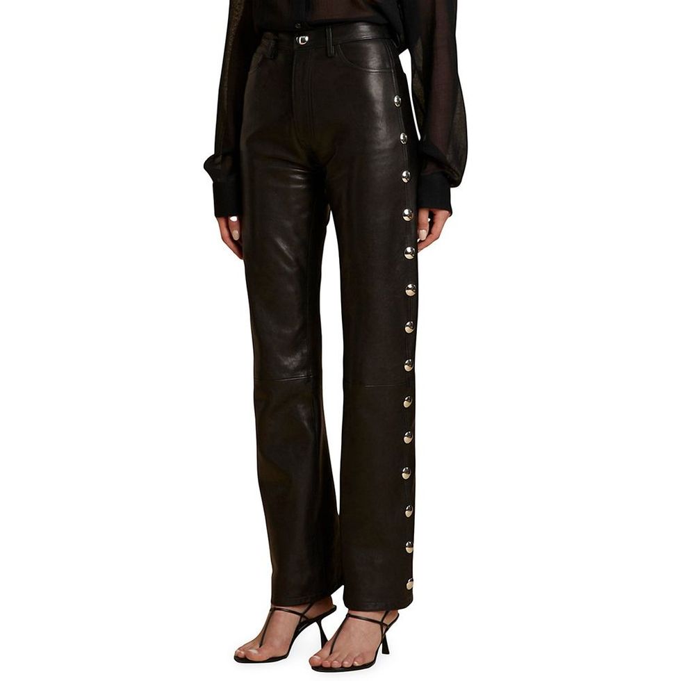 Danielle Studded Leather Pants - Black