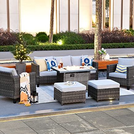 Outdoor Sectional Set with Fire Pit Table