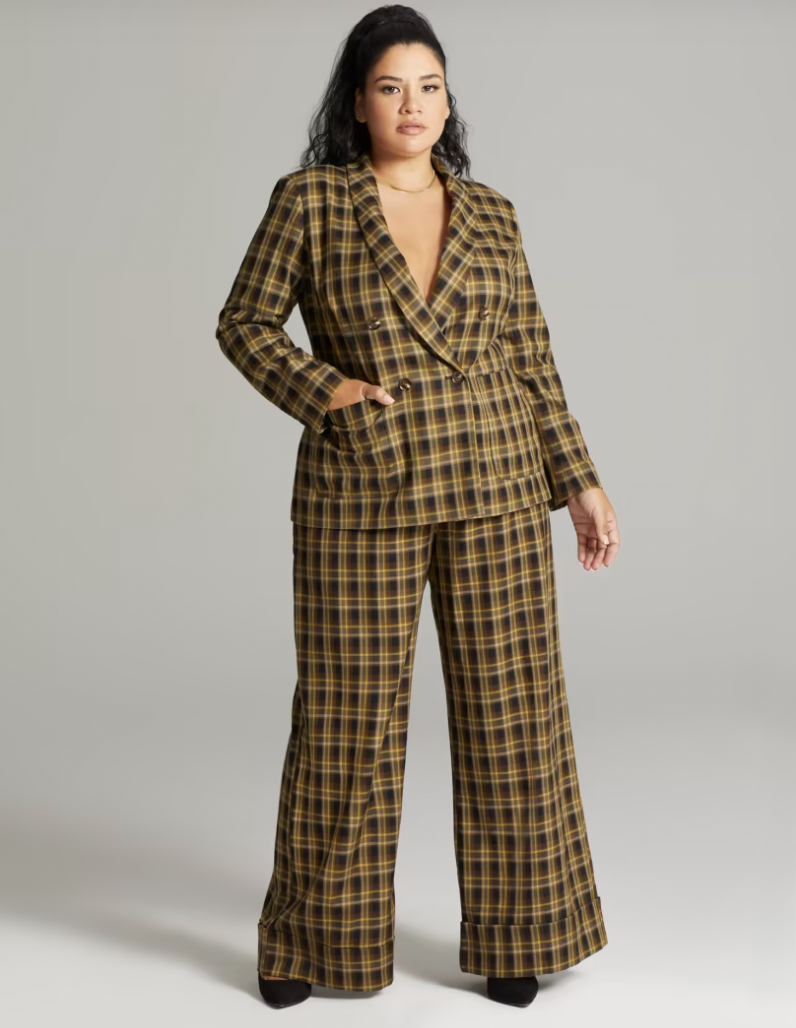 Faven Plaid Double Breasted Blazer