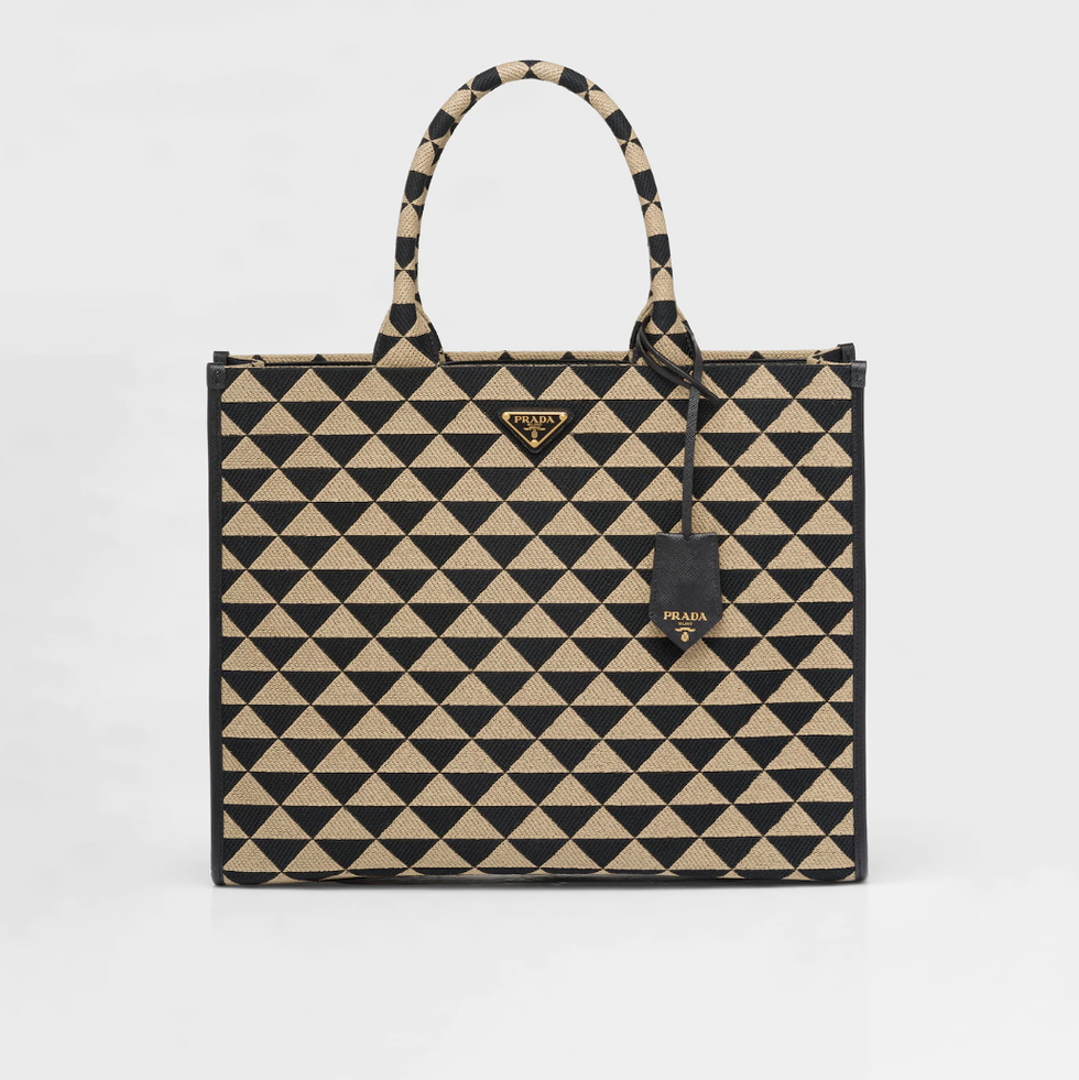Large Prada Symbole Embroidered Fabric Handbag
