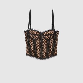 Fishnet corset with logo