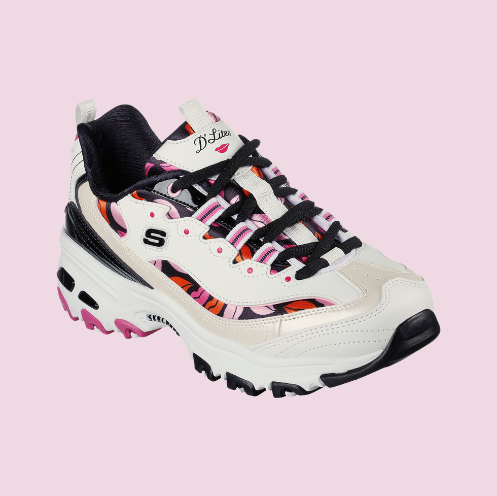 D Lites White Black Pink Leather Sneakers by Skechers
