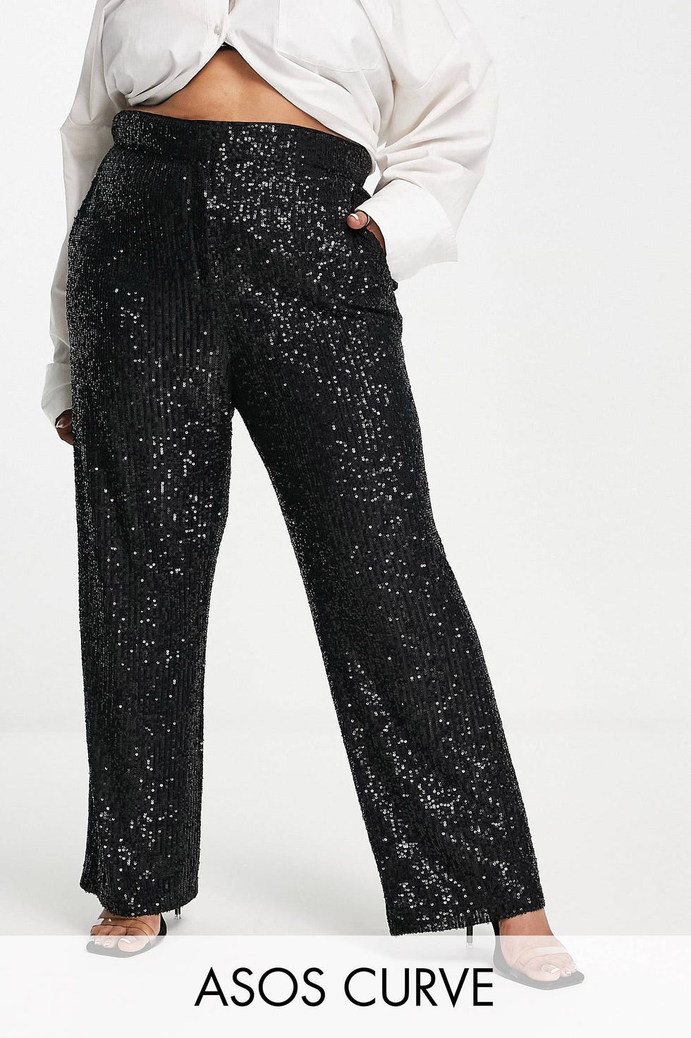 Curve Straight Sequin Ankle Grazer Pants in Black Curve Straight Sequin Ankle Grazer Pants in Black