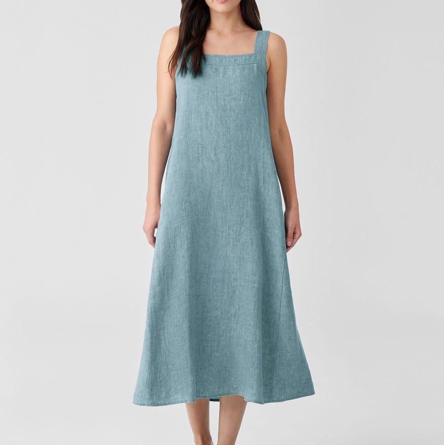 Washed Organic Linen Délavé Square Neck Dress