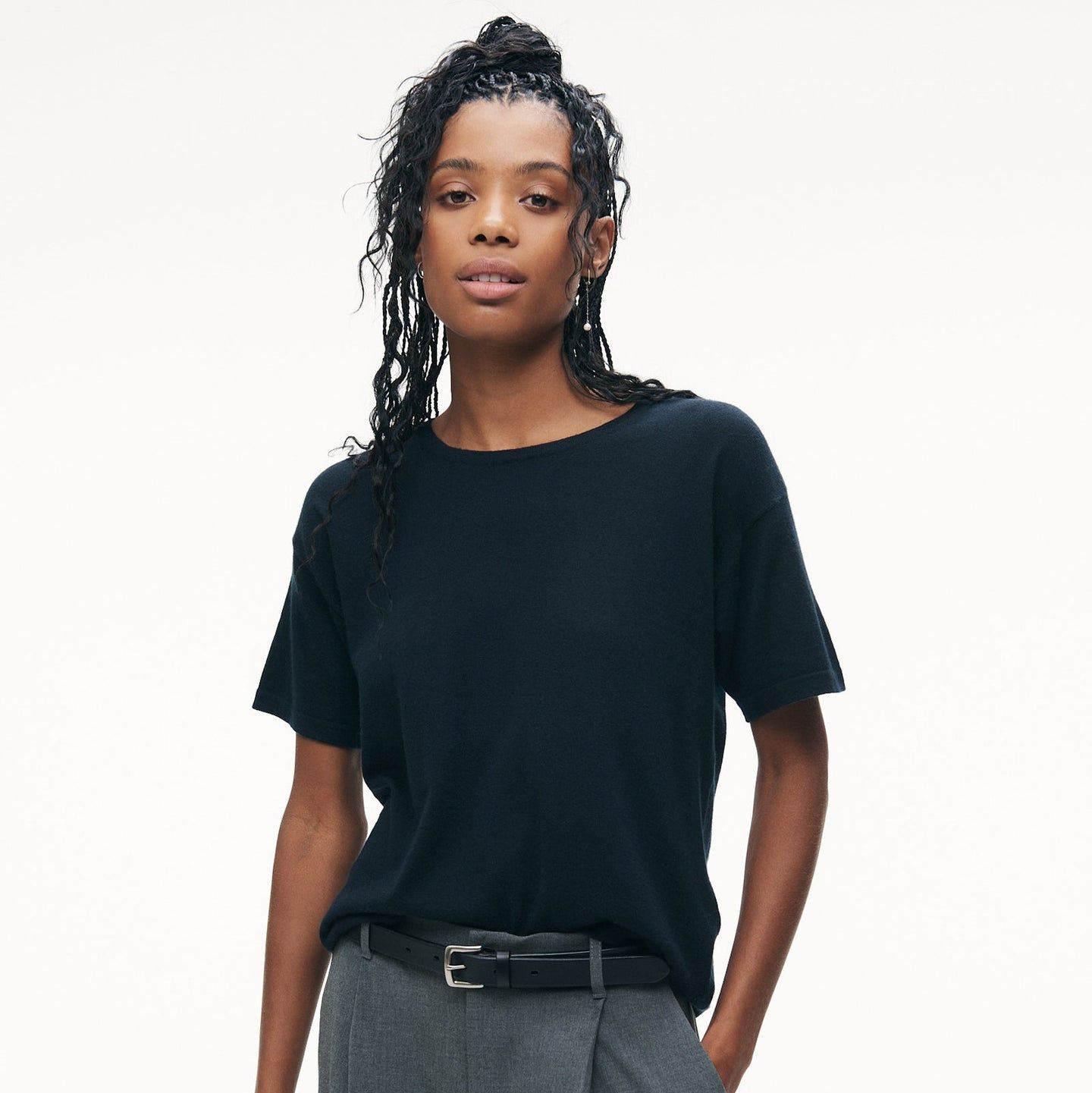 black tee shirt model